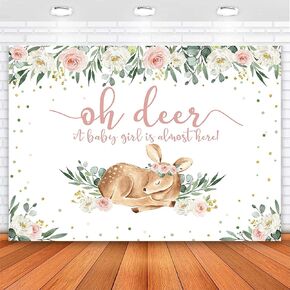 Avezano Woodland Baby Shower Backdrop Pink Floral Girl Deer Baby Shower Photo Background Greenery Fawn Oh Deer Baby Shower Backdrops (5x3)