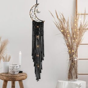 Dremisland Macrame Woven Wall Hanging Moon Dream Catcher- Boho Chic Bohemian Home Decor Wall Art Decor Beautiful Apartment Dorm Room Door Decoration (Moon-Black) in Kuwait