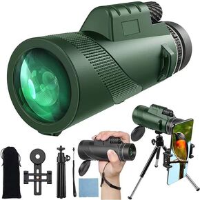 HISECOO 80x100 تلسكوب أحادي العين، محول الهاتف الذكي عالي الطاقة وحامل ثلاثي القوائم، تلسكوب أحادي العين للبالغين، رؤية النجوم عالية الوضوح، الصيد، الحياة البرية، مشاهدة الطيور، التخييم، المشي لمسافات طويلة in Kuwait