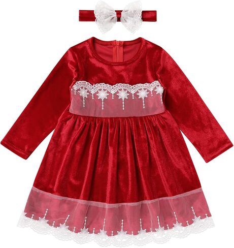 ODOLDI Baby Velvet Tutu Dress Toddler Girls Long Sleeve Christmas Birthday Party Velvet Dress Fall Winter Dresses Outfits in Kuwait