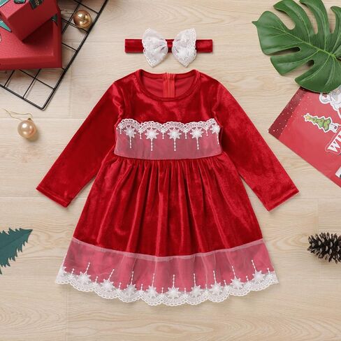 ODOLDI Baby Velvet Tutu Dress Toddler Girls Long Sleeve Christmas Birthday Party Velvet Dress Fall Winter Dresses Outfits in Kuwait