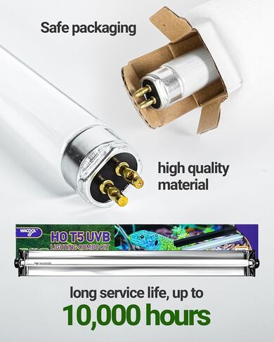 مجموعة مصابيح الزواحف WACOOL T5 HO UVB ومجموعة مصابيح الزواحف UVB، UVB 5.0 T5 HO للزواحف وغطاء إضاءة Terrarium، لمبة UVB عالية الإخراج ومجموعة تركيبات Terrarium (39W) in Kuwait
