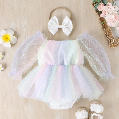 ODASDO Newborn Baby Girl Romper Dress Flower Embroidery Tutu Princess Long Sleeve One-Piece Bodysuit Cake Smash Outfit in Saudi Arabia