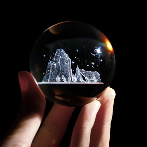 HDCRYSTALGIFTS 60 مم كرة زخرفية كريستالية ثلاثية الأبعاد محفورة بالليزر كريستال أسد تمثال فن كريستال زجاج المجال النقش لتزيين المنزل عيد ميلاد، هدايا زينة الأسد in Kuwait