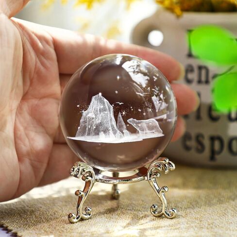 HDCRYSTALGIFTS 60 مم كرة زخرفية كريستالية ثلاثية الأبعاد محفورة بالليزر كريستال أسد تمثال فن كريستال زجاج المجال النقش لتزيين المنزل عيد ميلاد، هدايا زينة الأسد in Kuwait