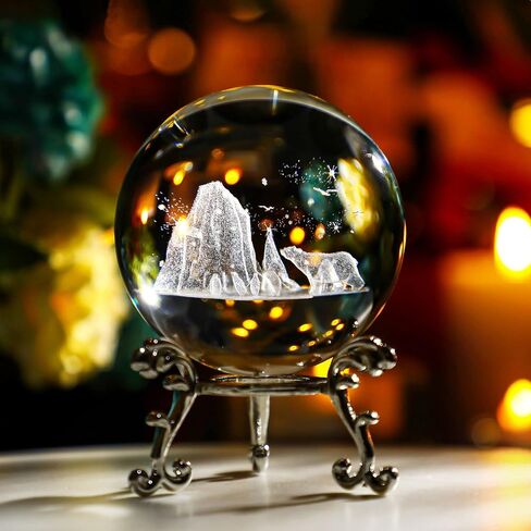 HDCRYSTALGIFTS 60 مم كرة زخرفية كريستالية ثلاثية الأبعاد محفورة بالليزر كريستال أسد تمثال فن كريستال زجاج المجال النقش لتزيين المنزل عيد ميلاد، هدايا زينة الأسد in Kuwait