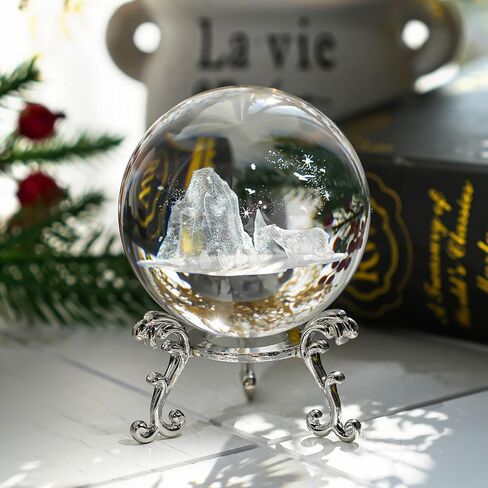 HDCRYSTALGIFTS 60 مم كرة زخرفية كريستالية ثلاثية الأبعاد محفورة بالليزر كريستال أسد تمثال فن كريستال زجاج المجال النقش لتزيين المنزل عيد ميلاد، هدايا زينة الأسد in Kuwait
