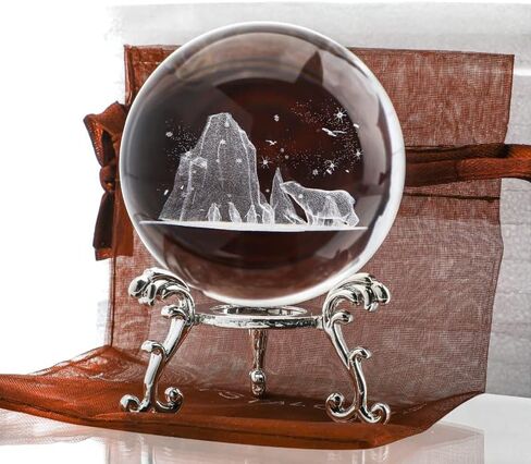 HDCRYSTALGIFTS 60 مم كرة زخرفية كريستالية ثلاثية الأبعاد محفورة بالليزر كريستال أسد تمثال فن كريستال زجاج المجال النقش لتزيين المنزل عيد ميلاد، هدايا زينة الأسد in Kuwait
