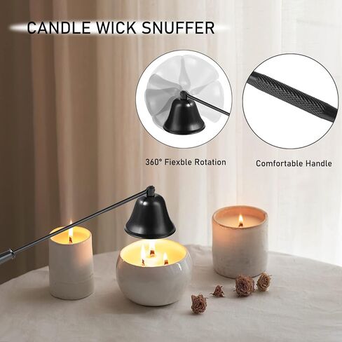 5 in 1 Candle Accessory Set, Candle Wick Trimmer Cutter, Candle Snuffer & Candle Wick Dipper,USB Electric Lighter And Storage Tray Plate for Candle Lover Gift, Stainless Steel Candle Care Kit (Black) in Kuwait