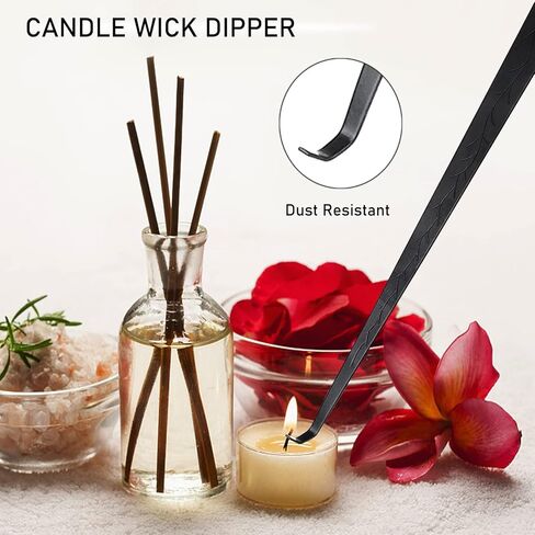 5 in 1 Candle Accessory Set, Candle Wick Trimmer Cutter, Candle Snuffer & Candle Wick Dipper,USB Electric Lighter And Storage Tray Plate for Candle Lover Gift, Stainless Steel Candle Care Kit (Black) in Kuwait