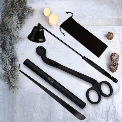 5 in 1 Candle Accessory Set, Candle Wick Trimmer Cutter, Candle Snuffer & Candle Wick Dipper,USB Electric Lighter And Storage Tray Plate for Candle Lover Gift, Stainless Steel Candle Care Kit (Black) in Kuwait