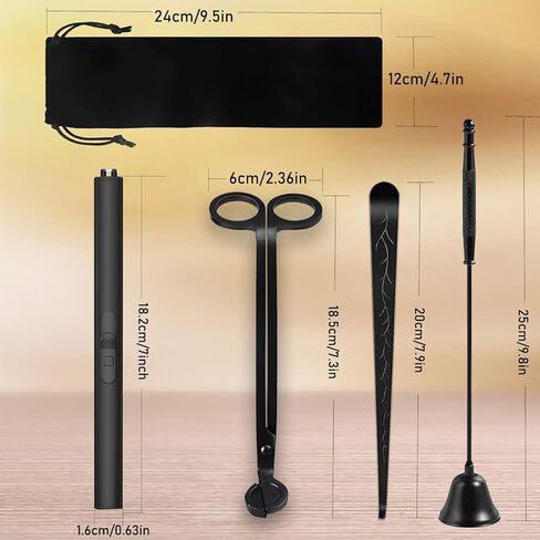 5 in 1 Candle Accessory Set, Candle Wick Trimmer Cutter, Candle Snuffer & Candle Wick Dipper,USB Electric Lighter And Storage Tray Plate for Candle Lover Gift, Stainless Steel Candle Care Kit (Black) in Kuwait