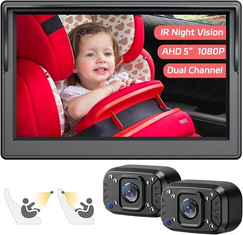Itomoro Baby Car Camera, Dual Channel 5 Inch Monitor with 2 IR Night Vision AHD Camera, Easily Install 1080P Clear Car Baby Monitor with Camera for Backseat ACZ403 in Kuwait