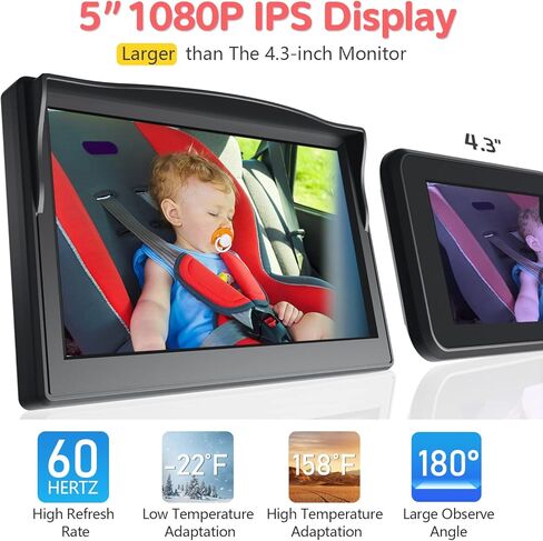 Itomoro Baby Car Camera, Dual Channel 5 Inch Monitor with 2 IR Night Vision AHD Camera, Easily Install 1080P Clear Car Baby Monitor with Camera for Backseat ACZ403 in Kuwait