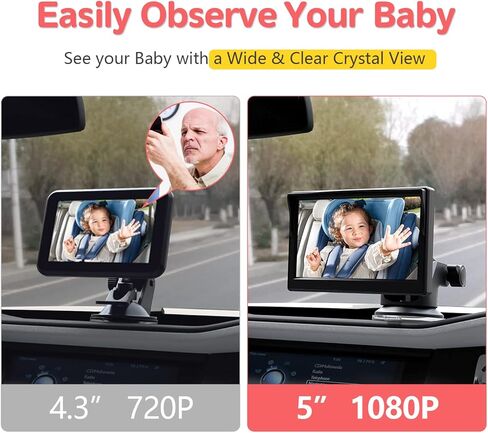 Itomoro Baby Car Camera, Dual Channel 5 Inch Monitor with 2 IR Night Vision AHD Camera, Easily Install 1080P Clear Car Baby Monitor with Camera for Backseat ACZ403 in Kuwait