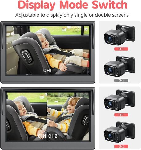Itomoro Baby Car Camera, Dual Channel 5 Inch Monitor with 2 IR Night Vision AHD Camera, Easily Install 1080P Clear Car Baby Monitor with Camera for Backseat ACZ403 in Kuwait