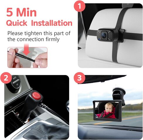 Itomoro Baby Car Camera, Dual Channel 5 Inch Monitor with 2 IR Night Vision AHD Camera, Easily Install 1080P Clear Car Baby Monitor with Camera for Backseat ACZ403 in Kuwait
