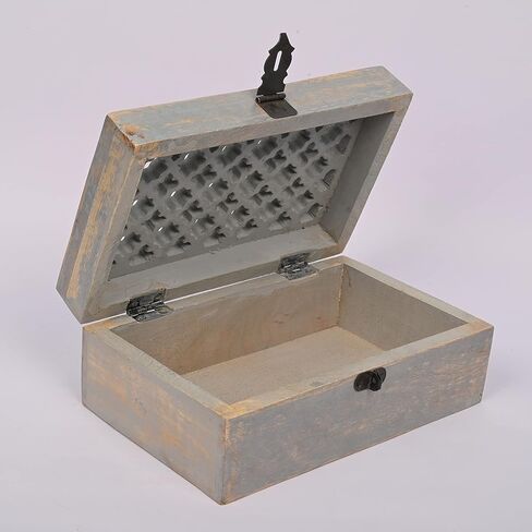 EDHAS Mango Wood Decorative Wooden Box with Hinged Lid in Trellis Design for Party Supplies, Baby Showers, Birthdays, Graduations (8" x 5" x 3") in Kuwait