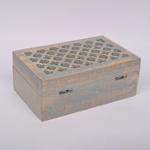 EDHAS Mango Wood Decorative Wooden Box with Hinged Lid in Trellis Design for Party Supplies, Baby Showers, Birthdays, Graduations (8" x 5" x 3") in Kuwait