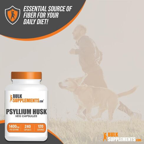 BulkSupplements.com Psyllium Husk Capsules - Fiber Supplement, Psyllium Husk Fiber, Psyllium Husk Pills - Vegan & Gluten Free, 2 Capsules (1400mg) per Serving, 240 Veg Capsules in Saudi Arabia
