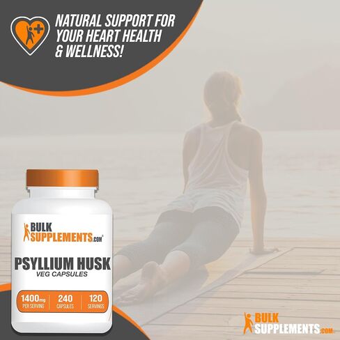 BulkSupplements.com Psyllium Husk Capsules - Fiber Supplement, Psyllium Husk Fiber, Psyllium Husk Pills - Vegan & Gluten Free, 2 Capsules (1400mg) per Serving, 240 Veg Capsules in Saudi Arabia