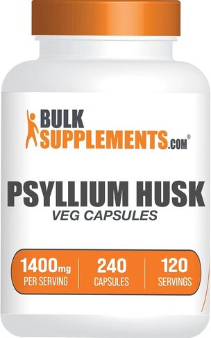 BulkSupplements.com Psyllium Husk Capsules - Fiber Supplement, Psyllium Husk Fiber, Psyllium Husk Pills - Vegan & Gluten Free, 2 Capsules (1400mg) per Serving, 240 Veg Capsules in Saudi Arabia