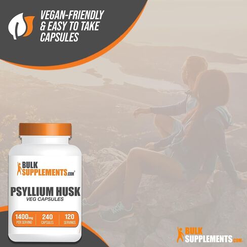 BulkSupplements.com Psyllium Husk Capsules - Fiber Supplement, Psyllium Husk Fiber, Psyllium Husk Pills - Vegan & Gluten Free, 2 Capsules (1400mg) per Serving, 240 Veg Capsules in Saudi Arabia
