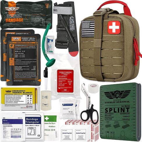 EVERLIT مجموعة الصدمات الطارئة المتقدمة، CAT GEN-7 عاصبة Mil-Spec نايلون مقطوع بالليزر مع جبيرة 36 ​​بوصة، قتال عسكري تكتيكي IFAK للتحكم في نزيف الاستجابة للإسعافات الأولية in Kuwait