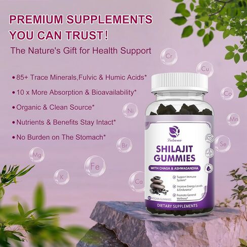 مكمل عضوي نقي من راتنج الهيمالايا شيلاجيت، علكة شيلاجيت 13 في 1 للرجال والنساء - مكملات شيلاجيت 600 ملغ مع 85+ من المعادن النزرة وحمض الفولفيك للطاقة ودعم المناعة - 120 قطعة in Kuwait