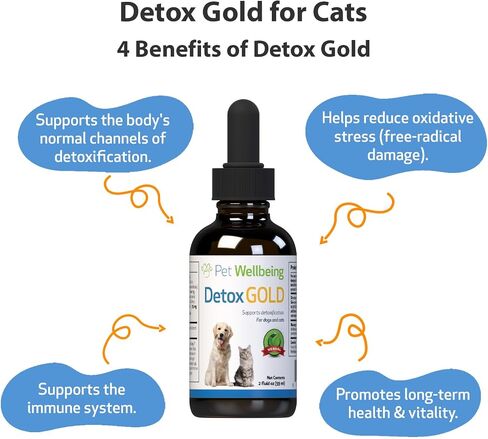 Gold Wellbeing Detox Gold للقطط - تركيبة بيطرية - دعم لطيف لإزالة السموم والتخلص منها - مكمل عشبي طبيعي 2 أونصة (59 مل) in Kuwait