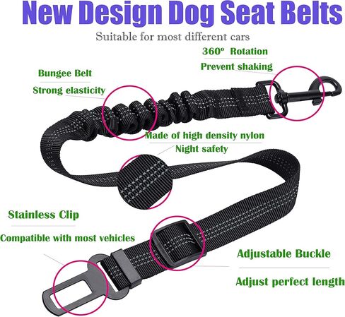 Dog Seat Belt, 2-Piece Set Retractable Dog Car Seatbelts, Adjustable Pet Harnesses for Dogs in Kuwait