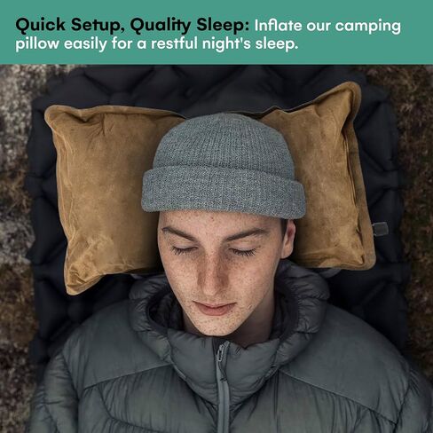 اوتليري وسادة تخييم - وسادة سفر مبطنة من الميموري فوم، وسادة خفيفة الوزن وصغيرة الحجم ومحمولة للتخييم والمشي لمسافات طويلة والسفر - وسادة تخييم مقاومة للماء، مجموعة من قطعة واحدة، لون بني in Kuwait
