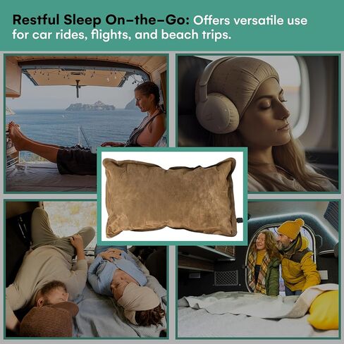 اوتليري وسادة تخييم - وسادة سفر مبطنة من الميموري فوم، وسادة خفيفة الوزن وصغيرة الحجم ومحمولة للتخييم والمشي لمسافات طويلة والسفر - وسادة تخييم مقاومة للماء، مجموعة من قطعة واحدة، لون بني in Kuwait