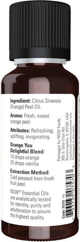 NOW Essential Oils, Orange Oil, Uplifting Aromatherapy Scent, Cold Pressed, 100% Pure, Vegan, Child Resistant Cap, 4-Ounce in Saudi Arabia