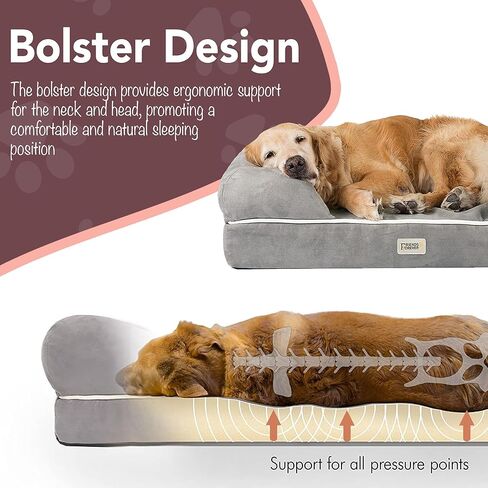 Friends Forever Large Dog Bed, Orthopedic Dog Sofa Memory Foam Mattress, Calming Dog Couch Bed, Wall Rim Pillow, Water Resistant Liner, Washable Cover, Non-Slip Bottom, Chester, Large Cocoa Brown in Kuwait