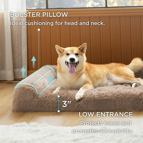 سرير كلب مهدئ من Bedsure للكلاب الكبيرة - سرير أريكة للكلاب من إسفنج البيض لتقويم العظام، سرير للحيوانات الأليفة مزود بأريكة مع غطاء قابل للإزالة وقابل للغسل، طبقة مقاومة للماء، سطح مريح من الفرو الصناعي وقاعدة غير قابلة للانزلاق، رمادي داكن in Kuwait