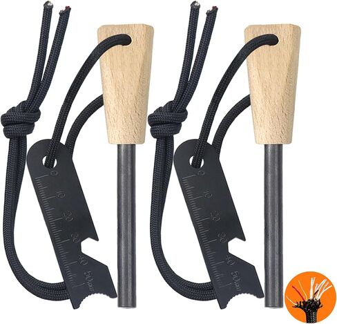 Fire Starter (2 Packs), All-Weather Magnesium Ferro Rod for Camping and Hiking, Emergency Survival Kits with Waxed Fire Tinder Paracord (28inch)&Beech Handle&&6-in-1 Multi-Tool in Saudi Arabia