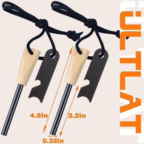 Fire Starter (2 Packs), All-Weather Magnesium Ferro Rod for Camping and Hiking, Emergency Survival Kits with Waxed Fire Tinder Paracord (28inch)&Beech Handle&&6-in-1 Multi-Tool in Saudi Arabia