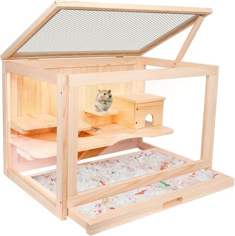قفص هامستر خشبي كبير وموطن مع نافذة شفافة من الاكريليك من كاووي، قفص للحيوانات الصغيرة ومنزل لعب للخنزير الغيني والفئران والخنازير الغينية والشنشيلة والهامستر السوري in Kuwait