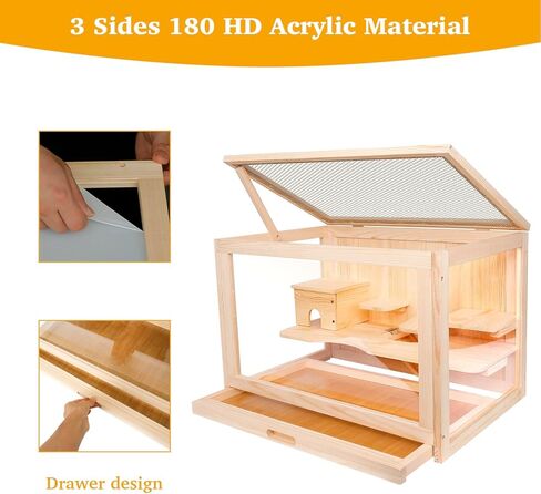 قفص هامستر خشبي كبير وموطن مع نافذة شفافة من الاكريليك من كاووي، قفص للحيوانات الصغيرة ومنزل لعب للخنزير الغيني والفئران والخنازير الغينية والشنشيلة والهامستر السوري in Kuwait