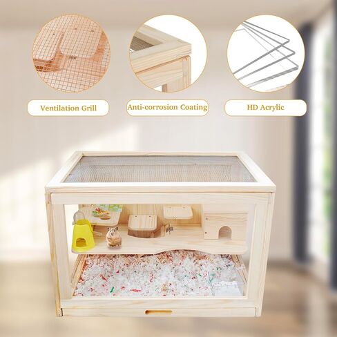 قفص هامستر خشبي كبير وموطن مع نافذة شفافة من الاكريليك من كاووي، قفص للحيوانات الصغيرة ومنزل لعب للخنزير الغيني والفئران والخنازير الغينية والشنشيلة والهامستر السوري in Kuwait