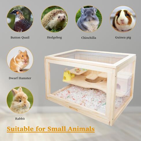 قفص هامستر خشبي كبير وموطن مع نافذة شفافة من الاكريليك من كاووي، قفص للحيوانات الصغيرة ومنزل لعب للخنزير الغيني والفئران والخنازير الغينية والشنشيلة والهامستر السوري in Kuwait