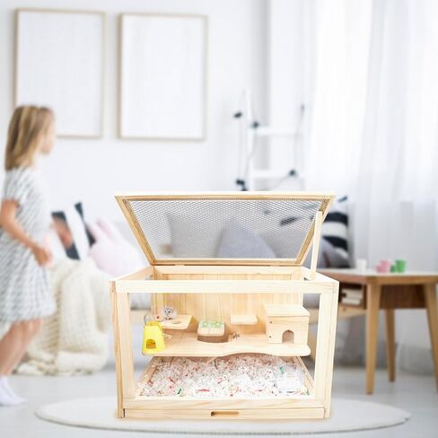 قفص هامستر خشبي كبير وموطن مع نافذة شفافة من الاكريليك من كاووي، قفص للحيوانات الصغيرة ومنزل لعب للخنزير الغيني والفئران والخنازير الغينية والشنشيلة والهامستر السوري in Kuwait