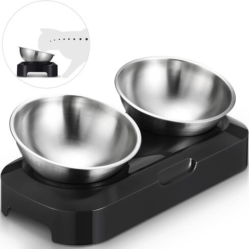 WEINIDASI Cat Bowl with Stainless Steel, Cat Feeding Bowl with Adjustable 0° and 15°, Raised Cat Bowl Set that Protects the Cat's Neck from Stress, Cat Bowl Raised Dog Bowl in Kuwait