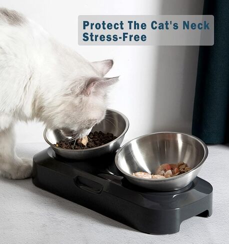 WEINIDASI Cat Bowl with Stainless Steel, Cat Feeding Bowl with Adjustable 0° and 15°, Raised Cat Bowl Set that Protects the Cat's Neck from Stress, Cat Bowl Raised Dog Bowl in Kuwait