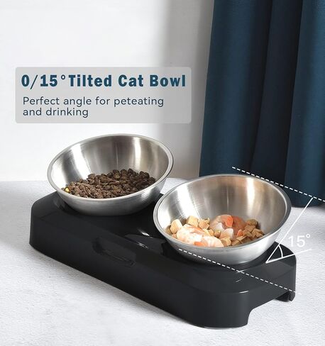 WEINIDASI Cat Bowl with Stainless Steel, Cat Feeding Bowl with Adjustable 0° and 15°, Raised Cat Bowl Set that Protects the Cat's Neck from Stress, Cat Bowl Raised Dog Bowl in Kuwait