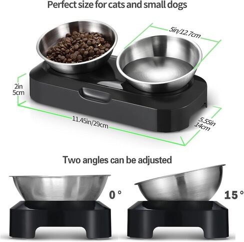 WEINIDASI Cat Bowl with Stainless Steel, Cat Feeding Bowl with Adjustable 0° and 15°, Raised Cat Bowl Set that Protects the Cat's Neck from Stress, Cat Bowl Raised Dog Bowl in Kuwait
