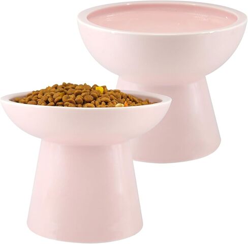LoeJan Elevated Cat Food and Water Bowls Set, Extra Wide and Raised Ceramic Bowls, Anti-Vomit Whisker-Free Pressure Cat Feeder for Kittens to Adult Cats and Small Dogs (White, Water Bowl) in Saudi Arabia