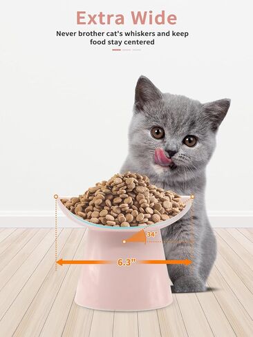 LoeJan Elevated Cat Food and Water Bowls Set, Extra Wide and Raised Ceramic Bowls, Anti-Vomit Whisker-Free Pressure Cat Feeder for Kittens to Adult Cats and Small Dogs (White, Water Bowl) in Saudi Arabia