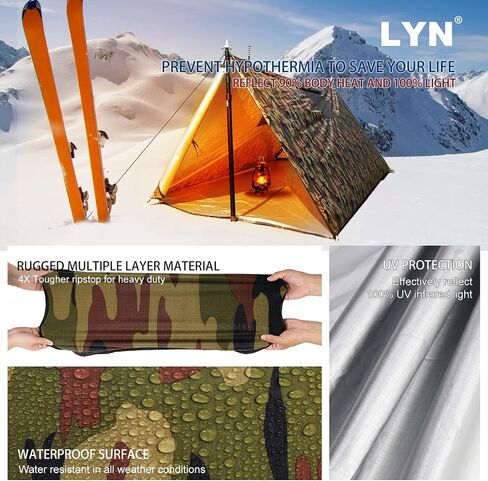 LYN Extra Large Zipper Reusable Survival Emergency Shelter Tent,Thermal Waterproof Fireproof Lightweight Bugout, with Paracord✚Stake for Camping,First Aid,Hiking&Bushcraft in Saudi Arabia